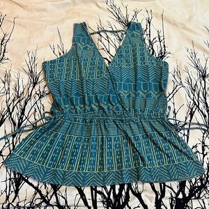 Anthropologie Becka Surplice Drawstring Wrap Tank, blue boho Pure & Good, small